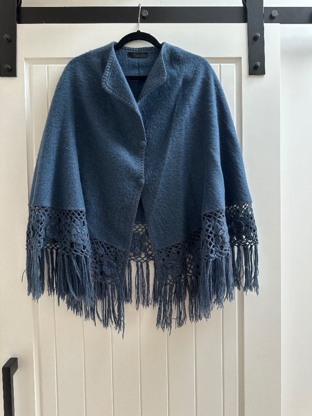 Alpaca Wool Blue Wrap with Fringe